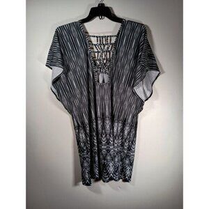 Dotti Strappy Print Swim Coverup Dolman Short Sleeve V Neck Top Beach Size XL